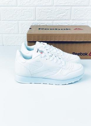 Мужские кожаные белоснежные кроссовки reebok classic рибок рібок