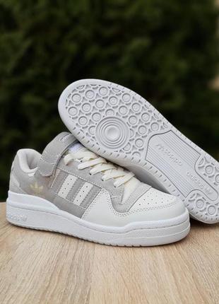 👟 кроссовки adidas forum молочные с серым белая пятка / наложка bs👟8 фото