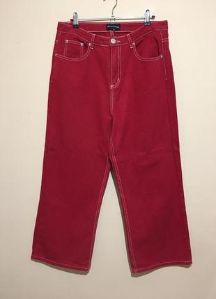 Джинсы prettylittlething red wide leg utility cropped jeans uk147 фото