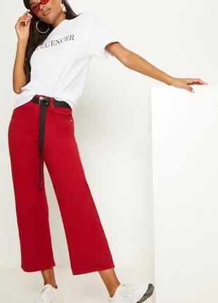 Джинсы prettylittlething red wide leg utility cropped jeans uk14
