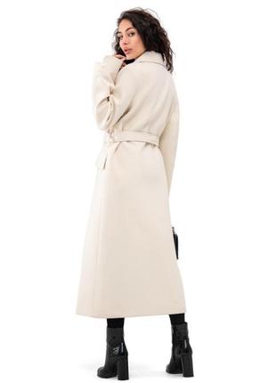 Пальто женское демисезонное, кашемировое, шерстяное, однотонное, молочное9 фото