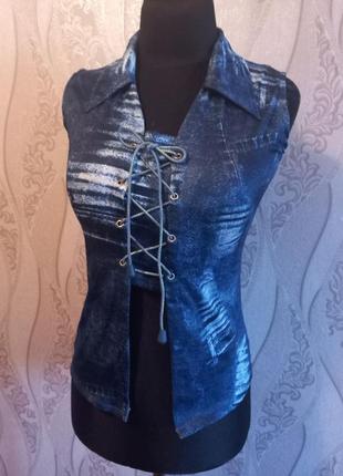 Оригинальный женский топ-майка под "джинс" 42-44-46 (s-m-l) б.у.