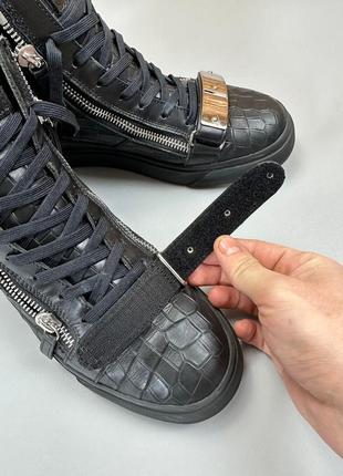 Высокие черные кожаные кроссовки guiseppe zanotti с ремешком9 фото