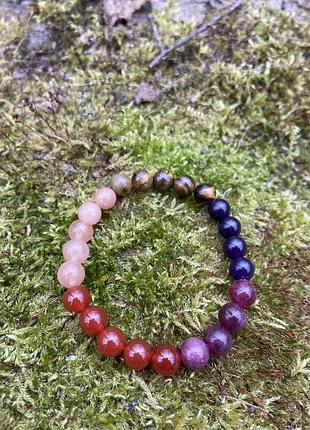 Браслет для кохання, спокою для овна, лева, стрільця, сердолік , аметист, тигрове око , сонячний камінь