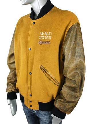 Сhevignon вінтажна вовняна куртка з шкіряними рукавами, бомбер, пілот (80-90х)3 фото