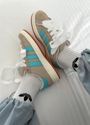 Adidas campus 👕 “beige / blue” premium6 фото