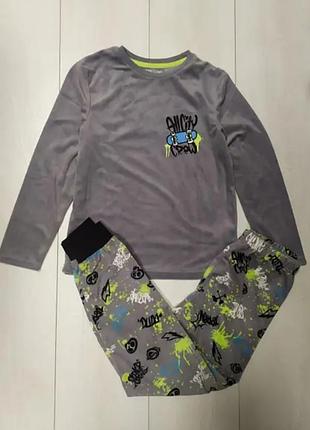 Пижама велюровая серая crew primark 128см
