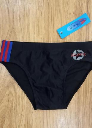 Черные мужские купальные плавки со вставками и надписью по бокам, размер м