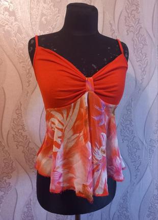 Летняя майка-топ на тонких бретелях с шифоном 40-44 (xs-s-м) б.у.