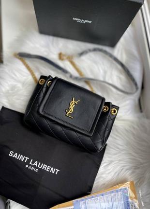 Шикарная кожаная сумка ysl сумочка черная кожа