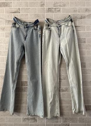 Широкі джинси 2 однаковий з розрізами на поясі світлі голубі та голубі прямі кльош весна осінь m 46 25 26