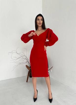 Жіноча сукня міді базова чорна біла червона лілова однотонна футляр6 фото