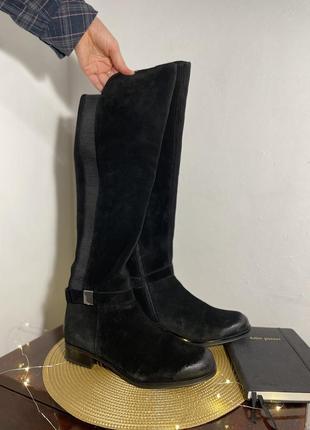 Сапоги ботфонды зима кожа мех на широкую литку