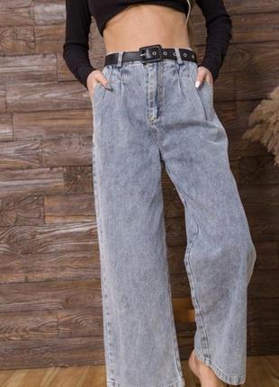 Укорочена модель джинсів широкі світло сині голубі є реальні фото висока посадка s-m 45-46