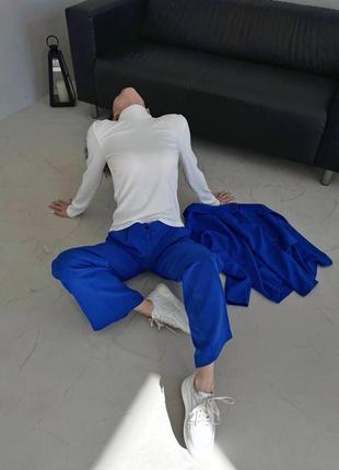 Костюм класичний брючний жіночий (піджак+штани палацо) s-xl електрик (синій)5 фото
