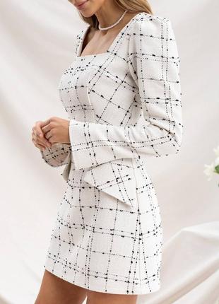 Жіноча стильна молочна твідова сукня міні стильна якісна трендова3 фото