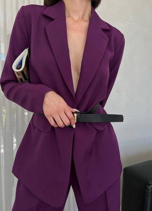 Костюм класичний брючний жіночий (піджак+штани палацо) s-xl сливовий (фіолетовий)4 фото