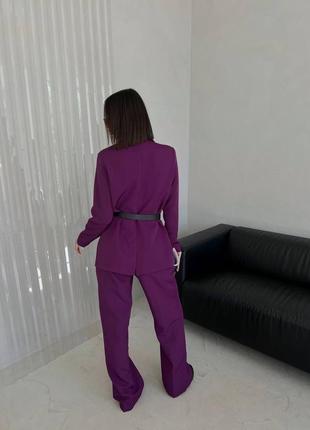 Костюм классический женский брючный (пиджак+брюки палаццо) s-xl сливовый (фиолетовый)6 фото