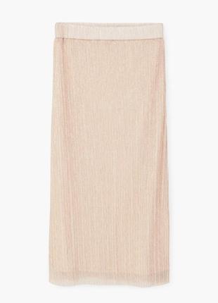 Гофрированная юбка-миди с золотистой и серебристой нитью.1 фото