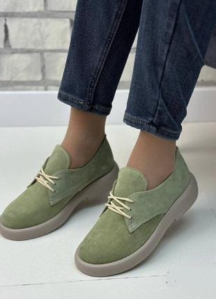 Жіночі замшеві туфлі оливкові, стильні туфлі на зручній підошві, багато кольорів, розмір 36-41
