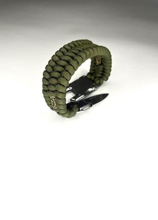 Військовий оливковий браслет оберіг з ножем трансформер, браслет зсу3 фото