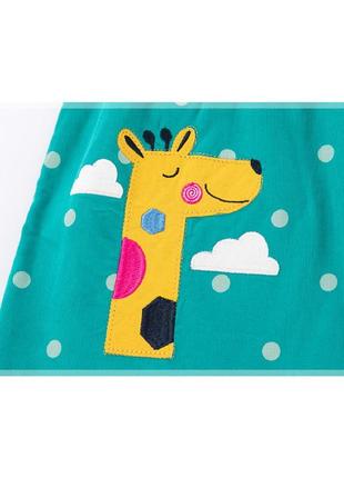 Сарафан велюровый для девочки, бирюзовый. жираф в облаках.9 фото
