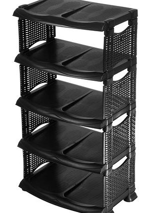 Чорна пластикова чорна поличка, етажерка, взуттєвниця в стилі ротанго