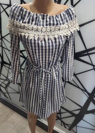 Платье в клетку new collection с кружевным воротом 42-46