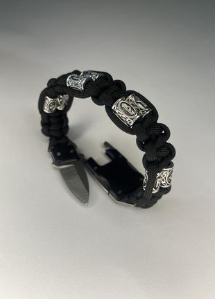 Военный оливковый браслет оберег с ножом трансформер, браслет всу