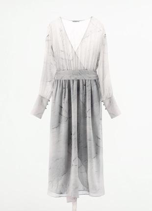 Длинное серое навипрозрачное платье туника с принтом zara new4 фото