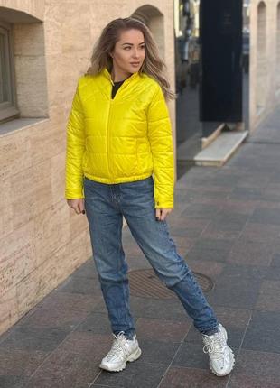 Женская куртка желтая короткая весна осень плащевка | модная женская демисезонная куртка желтый цвет5 фото