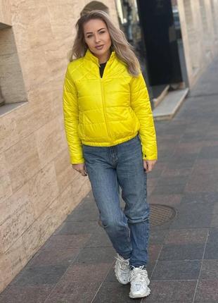 Женская куртка желтая короткая весна осень плащевка | модная женская демисезонная куртка желтый цвет3 фото