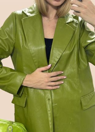 Зелений піджак з еко шкіри2 фото