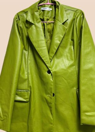 Зелений піджак з еко шкіри6 фото