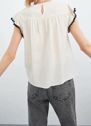 Zara бавовняна блуза з вишивкою5 фото