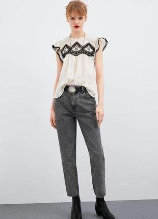Zara бавовняна блуза з вишивкою4 фото