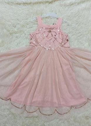 Праздничное фатиновое платье для девочки с пайетками h&m розовое 9-10 лет, р.140