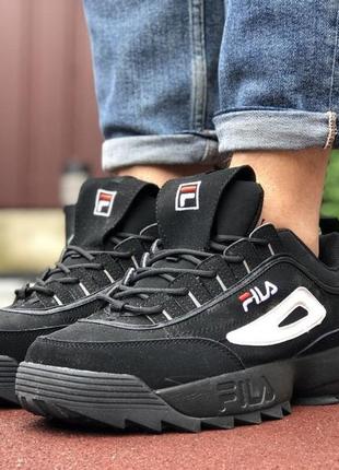 Р.44 кросівки fila disruptor 2 (чорні, біле лого)1 фото