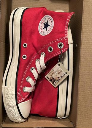 Кедр converse red white 35(22см) высокие красные унисекс9 фото