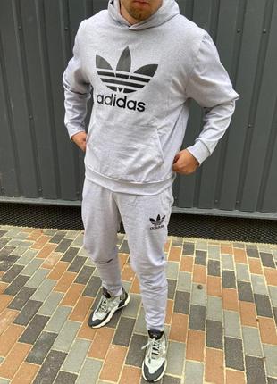 Костюм двонитка худі + штани лілія сірий