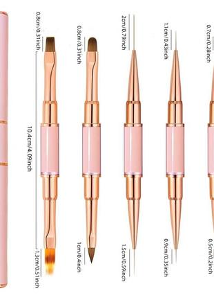 Професійний набір 5шт двосторонніх пензлів для полігеля, акрилу, тонка кисть, омбре, малювання5 фото