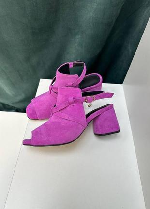 Эксклюзивные босоножки из итальянской кожи и замши женские на каблуке5 фото