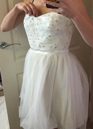 Платье короткое нарядное, котельное, на выпускной или свадебное, белое пышное jane norman8 фото