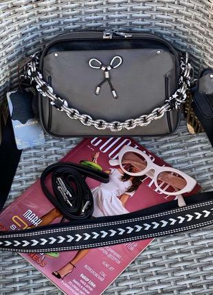 Сумка женская кожаная на и через плечо polina & eiterou жіноча шкіряна с двумя ремешками