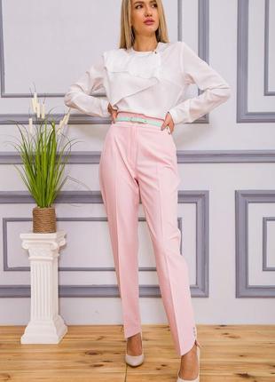 Классические женские брюки, розового цвета, с ремешком
