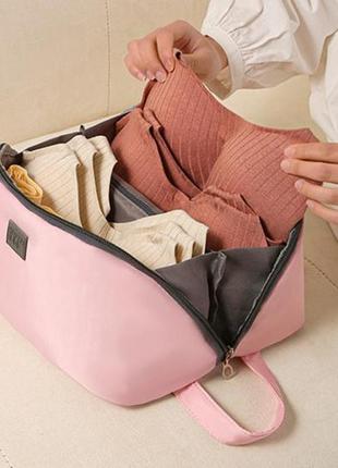 Косметичка женская дорожный органайзер для одежды, бюстгальтеров, носков, storage bag розовый salema3 фото
