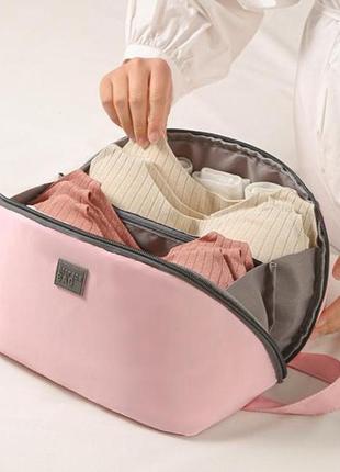 Косметичка женская дорожный органайзер для одежды, бюстгальтеров, носков, storage bag розовый salema1 фото