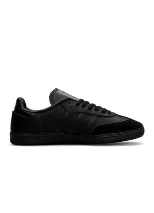 Кроссовки мужские кожаные adidas originals samba all black черные повседневные кеды из натуральной кожи адидас6 фото