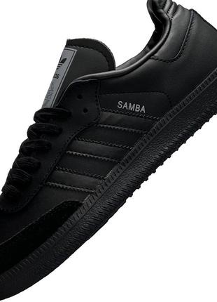 Кроссовки мужские кожаные adidas originals samba all black черные повседневные кеды из натуральной кожи адидас2 фото