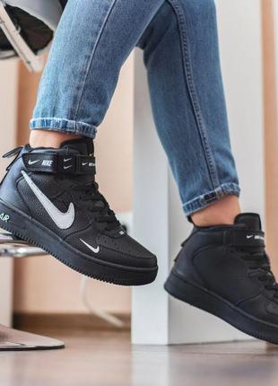 Кроссовки nike air force 1 mid lv8 черные с белым, кросівки високі